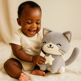 Doudou chat mignon avec étoiles, adapté dès la naissance, sécurisé et livré rapidement à Dakar.