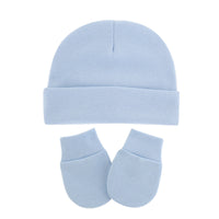 Ensemble bébé bleu ciel bonnet + moufles – Tricot doux pour nouveau-né