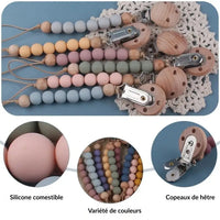 Attache-tétine bébé en silicone alimentaire et bois – NounaBaby Dakar
