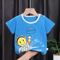 T-shirt bleu pour bébé avec motif astronaute “HELLO” – Bambinerie Dakar