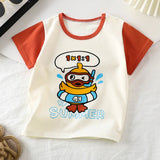 T-shirt bébé été motif canard, manches rouges, 100 % coton