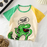 T-shirt enfant avec crocodile vert, manches bicolores, Bambinerie