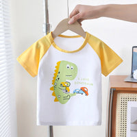 T-shirt bébé blanc à manches jaunes, dinosaure et voitures – NounaBaby