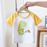 T-shirt bébé blanc à manches jaunes, dinosaure et voitures – NounaBaby