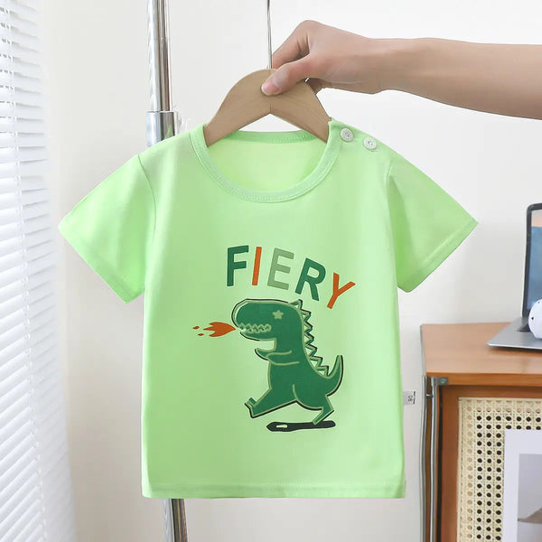T-shirt bébé vert motif dinosaure “FIERY” – 100 % coton Bambinerie Dakar