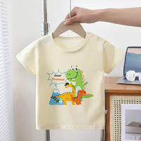 T-shirt crème dinosaures colorés avec montagne – T-shirt enfant mixte