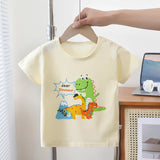 T-shirt crème dinosaures colorés avec montagne – T-shirt enfant mixte