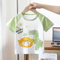 T-shirt bébé motif lion et dino "Happy Baby", manches vertes – Bambinerie Dakar