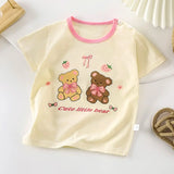 T-shirt crème motif deux oursons et fraises, pour bébé fille, Bambinerie