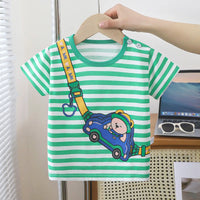 T-shirt rayé vert et blanc avec voiture suspendue et ourson – mode enfant Sénégal