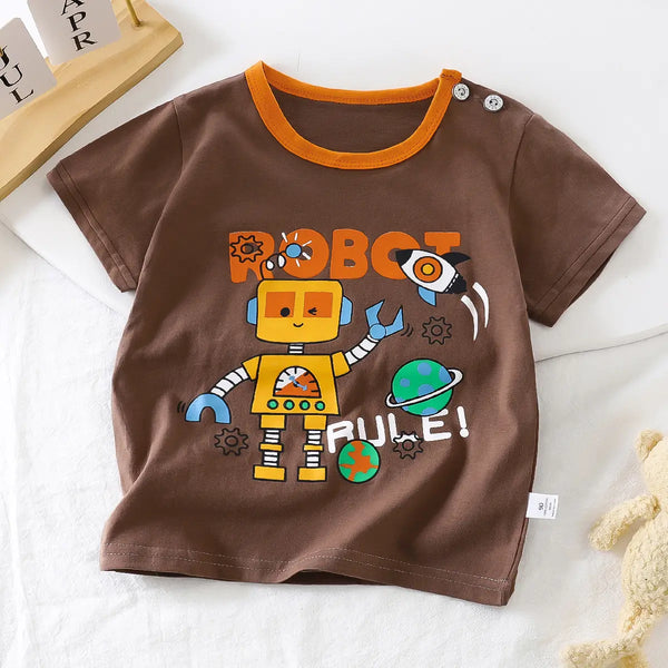T-shirt bébé motif robot marron en coton Bambinerie Dakar