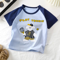 T-shirt bleu ciel bébé, motif chien tennisman, livraison à Dakar