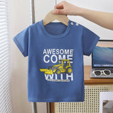 T-shirt enfant bleu avec pelleteuse jaune, coton doux – Bambinerie