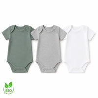 Lot 3 bodies bébé garçon coton biologique vert sauge gris blanc NounaBaby Dakar