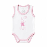 Body débardeur bébé fille blanc avec contours roses 100 % coton, taille 18 mois