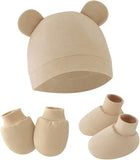 ensemble de vetement pour bébé bonnet moufle et gant en coton de couleur beige