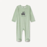 Dors-bien bébé velours vert avec motif voiture ourson