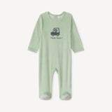 Dors-bien bébé velours vert avec motif voiture ourson