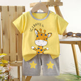 Ensemble t-shirt jaune girafe "Hello my friend" et short gris clair