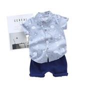 Ensemble été bébé garçon bleu clair – Chemise coton à motifs – NounaBaby Dakar