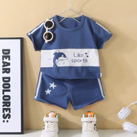Ensemble enfant bleu blanc motif dessin Dakar