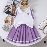 Tenue fille style preppy polo blanc jupe plissée violette boutique enfant Dakar NounaBaby