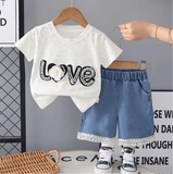 Ensemble 2 pièces fille t-shirt blanc Love et short jean dentelle boutique bébé Sénégal NounaBaby