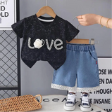 Ensemble fille t-shirt Love noir perles et short jean dentelle vêtement enfant Dakar NounaBaby