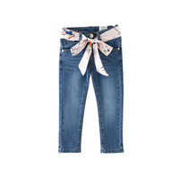 Jean fille bleu  en coton doux avec ceinture nouée imprimée – NounaBaby Dakar.