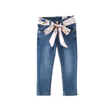 Jean fille bleu  en coton doux avec ceinture nouée imprimée – NounaBaby Dakar.