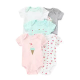 Lot de 5 bodies bébé en coton pastel imprimé cerises et glace NounaBaby Dakar