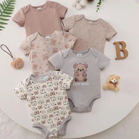 Lot de 5 bodies bébé ourson en coton beige rose gris NounaBaby Dakar