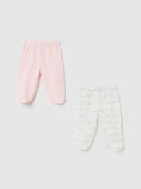 Lot de 2 pantalons bébé rose avec pieds coton Dakar