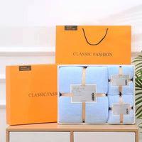 Coffret cadeau serviettes de bain en coton velours corail – couleur bleu