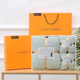 Coffret cadeau serviettes de bain en coton velours corail – couleur vert