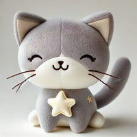 Peluche chat gris toute douce pour bébé, parfaite pour les câlins, certifiée CE, disponible à Dakar chez NounaBaby.