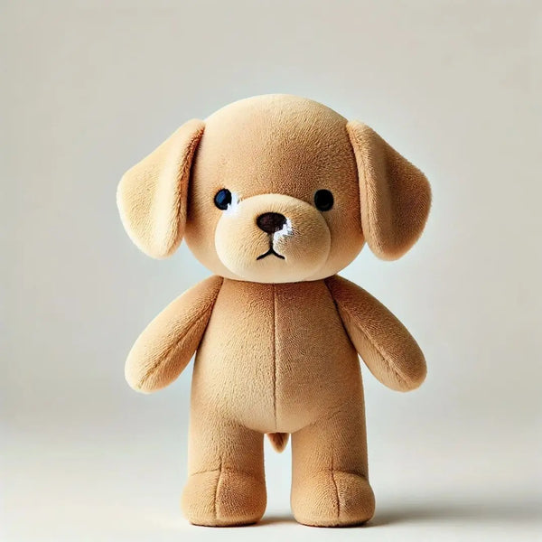 Peluche chien marron doux pour bébé, idéale pour les câlins, certifiée CE, livrée à Dakar.