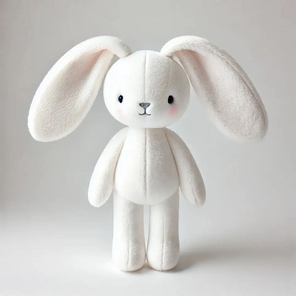 Peluche lapin blanc ultra doux pour bébé, parfaite pour les câlins et l’éveil sensoriel, disponible chez NounaBaby à Dakar