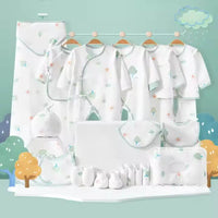 Pack cadeau naissance 26 pièces bébé en coton blanc à motifs arbres et soleil, idéal pour Dakar – vêtements, accessoires, couverture, bavoirs et chaussons
