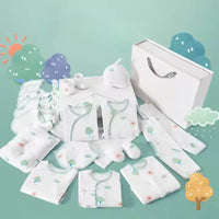 Pack cadeau naissance 26 pièces bébé en coton blanc à motifs arbres et soleil, idéal pour Dakar – vêtements, accessoires, couverture, bavoirs et chaussons