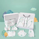 Pack cadeau naissance 26 pièces bébé en coton blanc à motifs arbres et soleil, idéal pour Dakar – vêtements, accessoires, couverture, bavoirs et chaussons