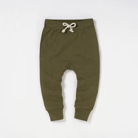 Pantalon enfant coton biologique vert olive avec nœud décoratif
