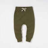 Pantalon enfant coton biologique vert olive avec nœud décoratif
