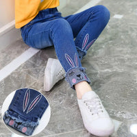 Pantalon jean enfant fille bleu denim motif lapin – Sénégal