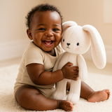 Peluche , doudou , leuk lapin blanc ultra doux pour bébé, parfaite pour les câlins et l’éveil sensoriel, disponible chez NounaBaby à Dakar