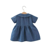 Robe été bébé fille avec col à sequins dorés bleu – disponible à Dakar