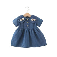 Robe bébé fille en jean bleu foncé avec col rond – NounaBaby Dakar
