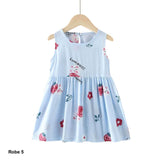 Robe bleue motif lapins et fraises – Style kawaii – NounaBaby Sénégal