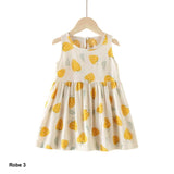 Robe fille crème avec fraises jaunes – Coton doux – Mode enfant Dakar Sénégal