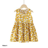 Robe fille jaune motif fleurs blanches – Idéale pour été – Boutique à Dakar